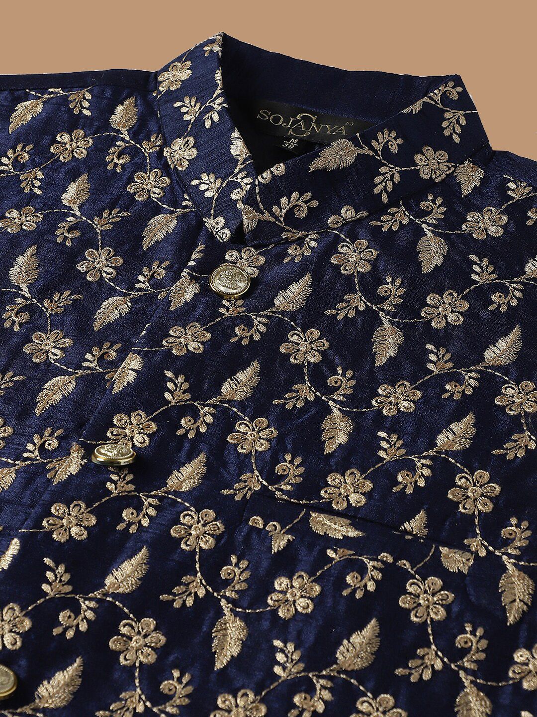 SOJANYA Ethnic Embroidered Sequinned Pure Cotton Kurta & Churidar With Nehru Jacket