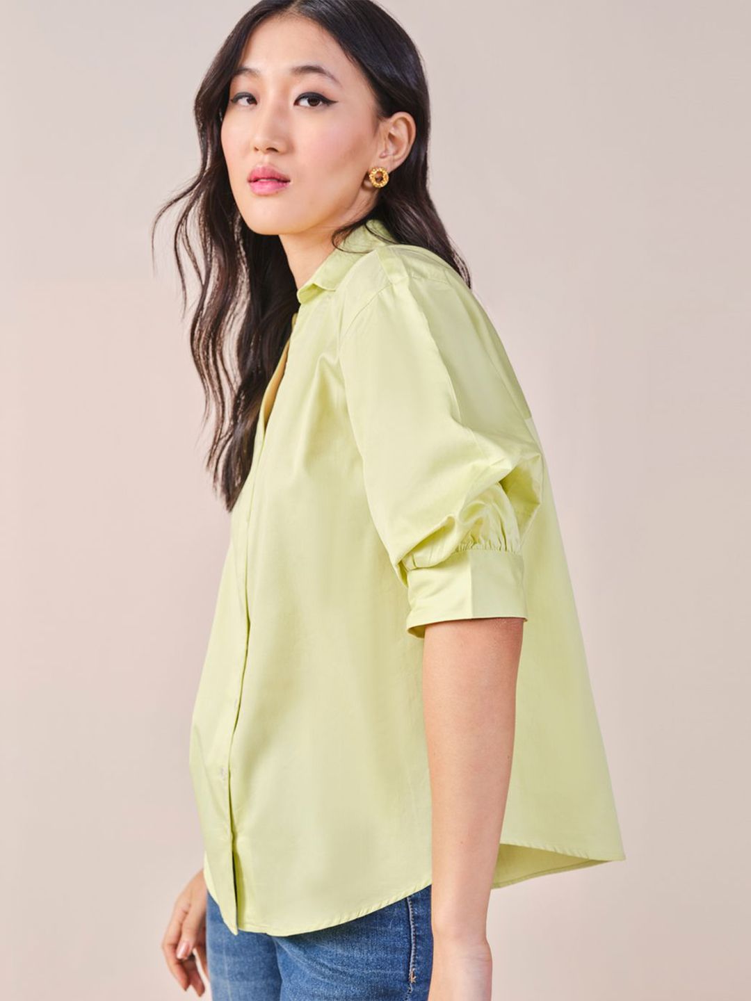 AND Roll-Up Sleeves Cotton Shirt Style Top