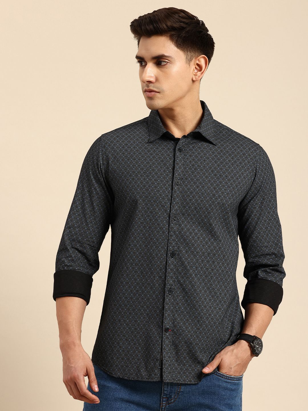 Being Human Spread Collar Floral Printed Cotton Slim Fit Casual