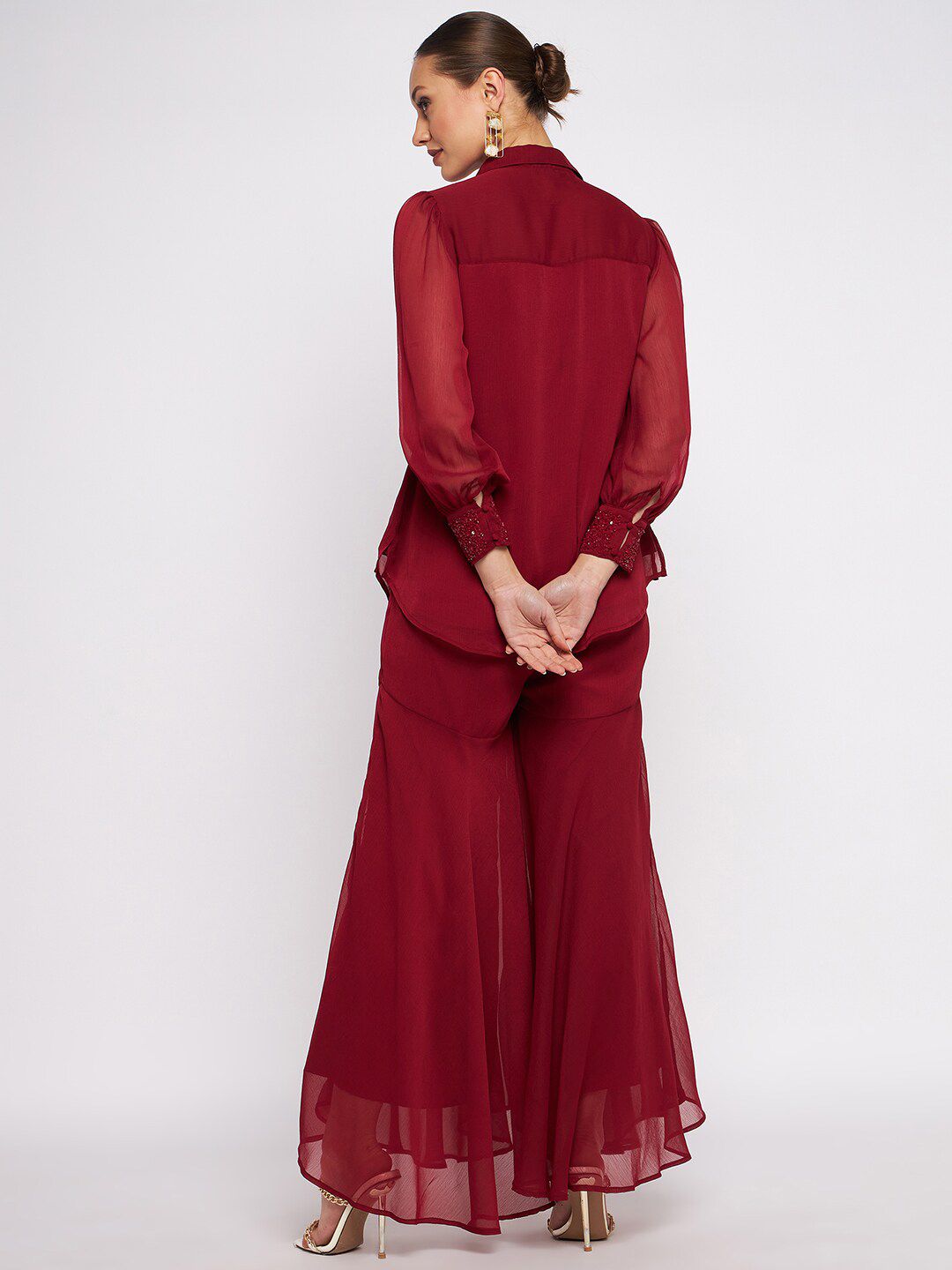 Antheaa Embellished Shirt Collar Long Sleeves Top & Sharara
