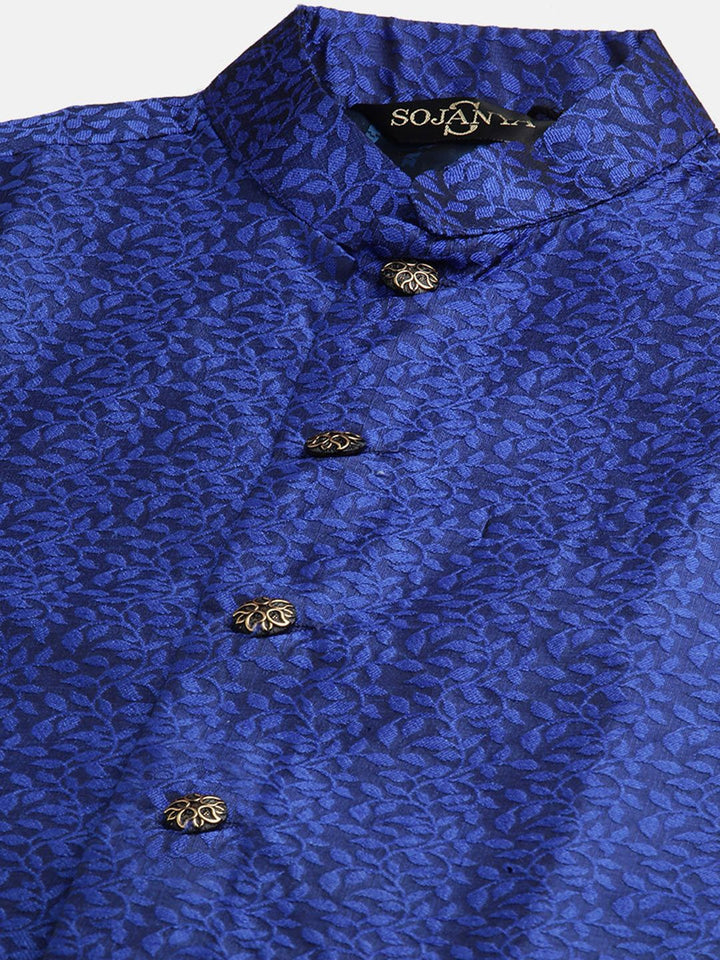 SOJANYA Kurta Sutera Jacquard Biru Lelaki dengan Jaket Churidar & Nehru