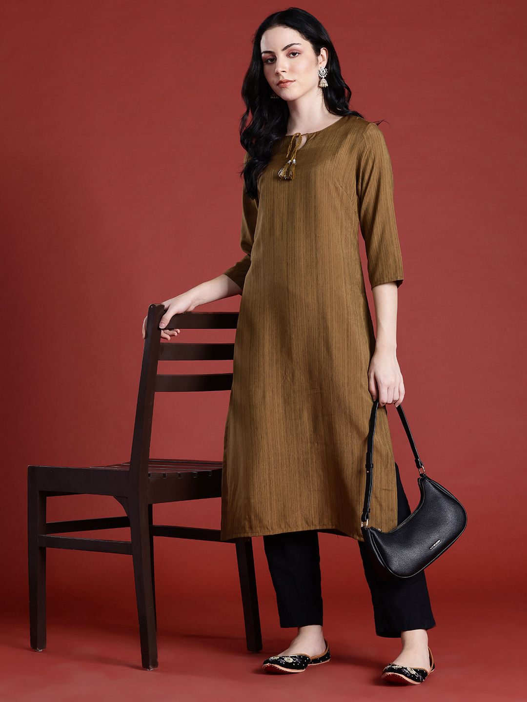 Anouk Tie-Up Neck Striped Kurta