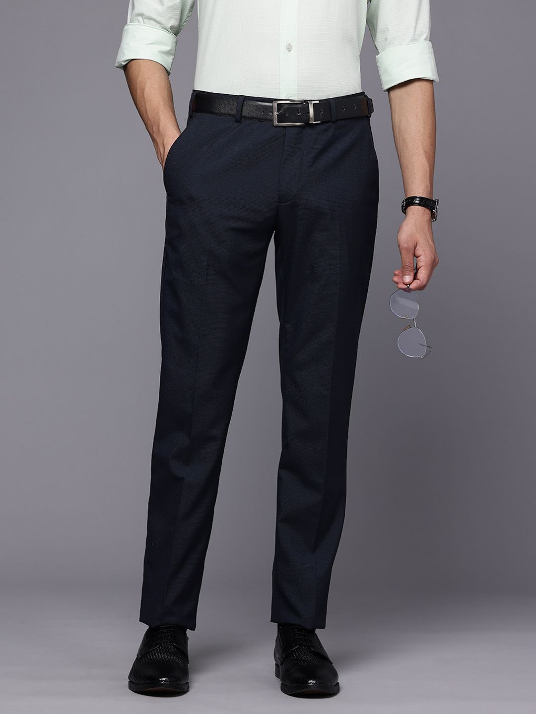 Raymond Men Slim Fit Self Checked Formal Trousers