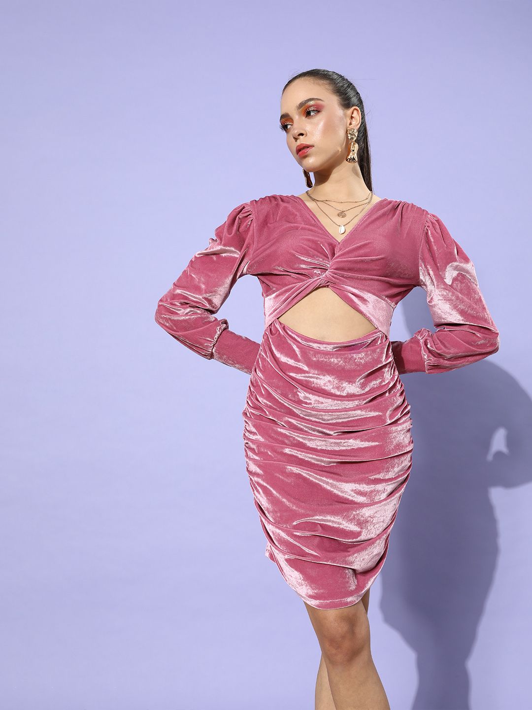 STREET 9 Women Pretty Pink Solid Velvet Dress