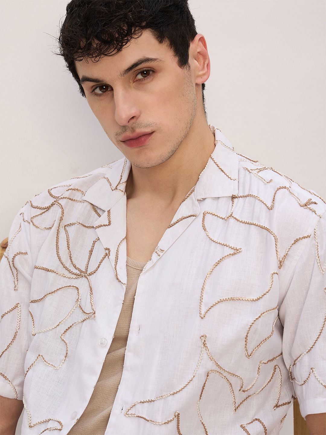 Embroidered Drop-shoulder Shirt