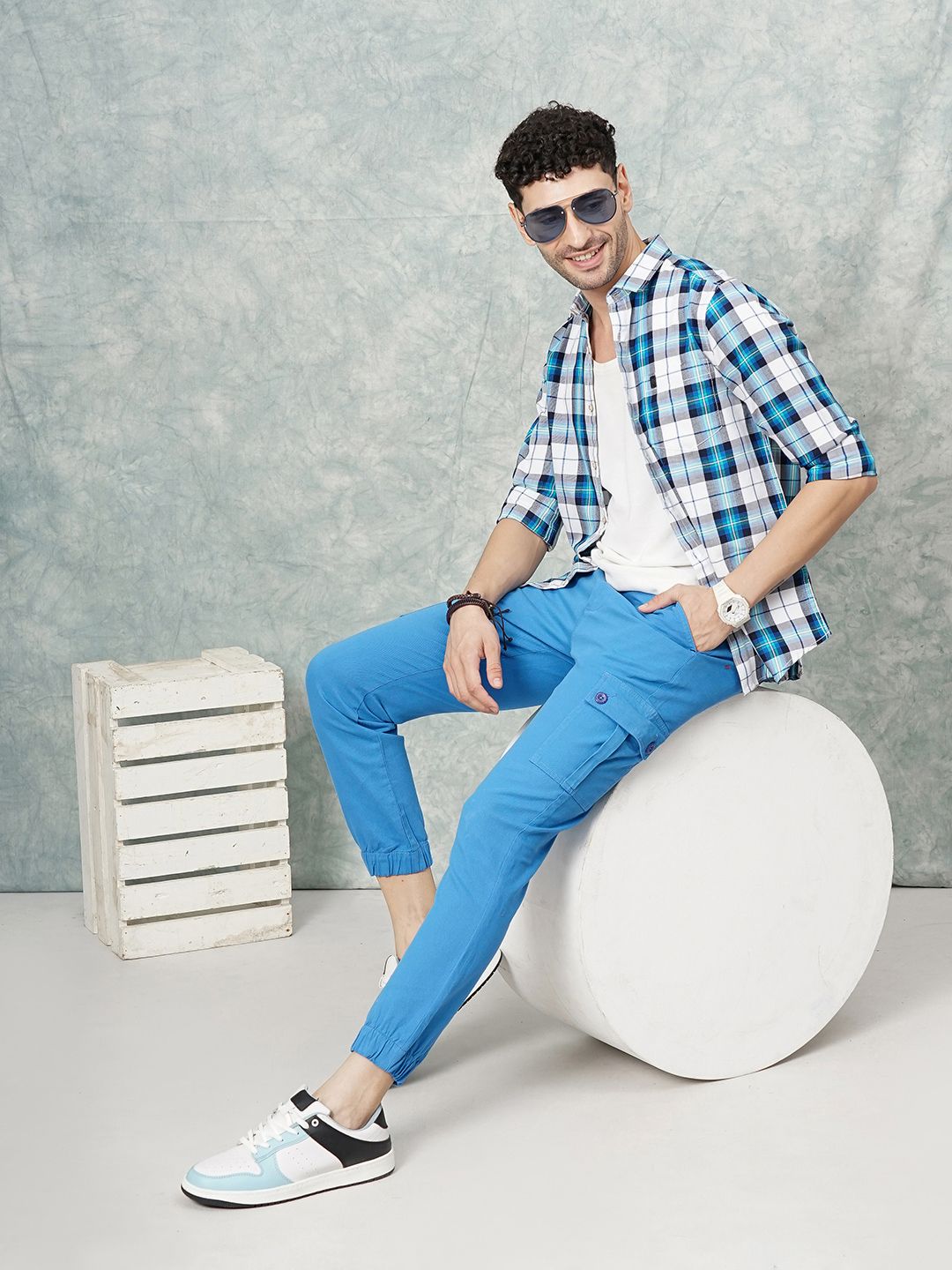 The Indian Garage Co Men Blue Smart Slim Fit Trousers