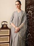 House of Pataudi Floral Yoke Design V-Neck Thread Work Jashn Kurta with Trousers & Dupatta