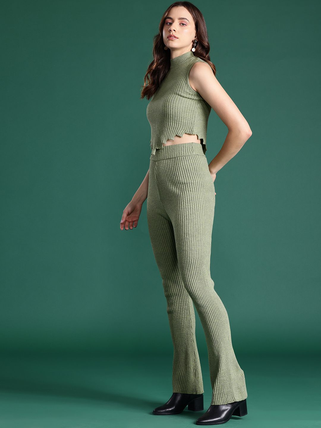 DressBerry Women Ribbed Acrylic Winter Co-Ords