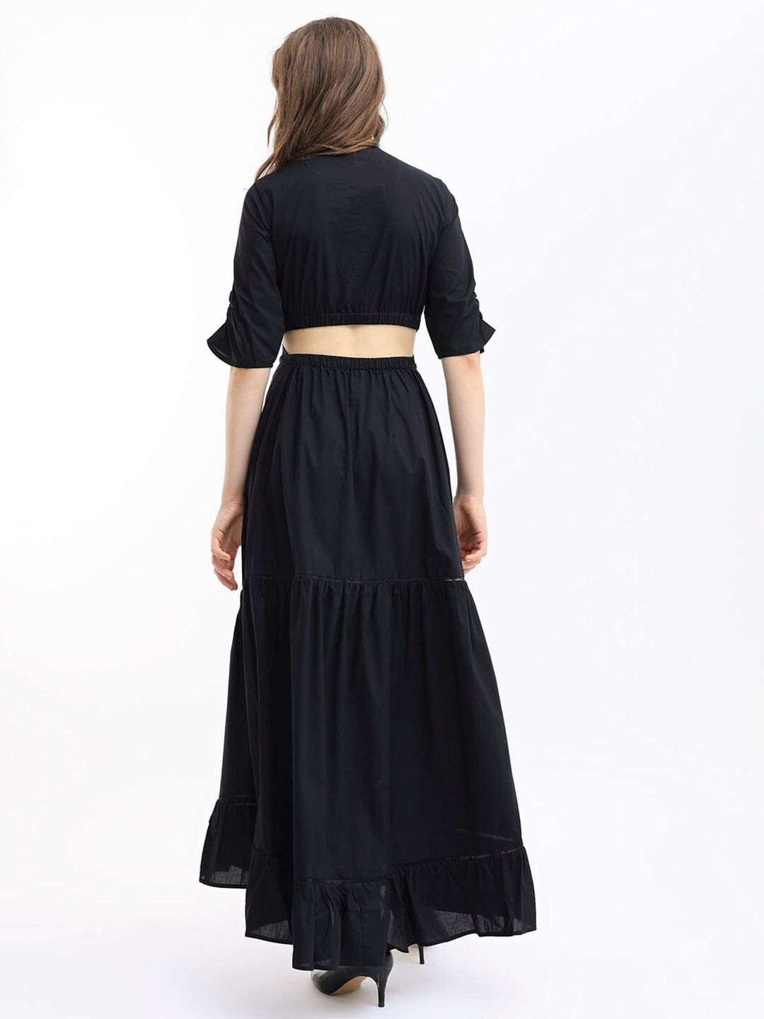 RAREISM V Neck Cut Out Tiered Maxi Dress