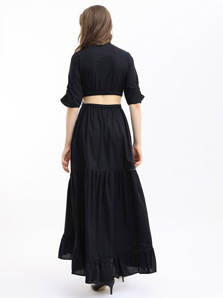 RAREISM V Neck Cut Out Tiered Maxi Dress