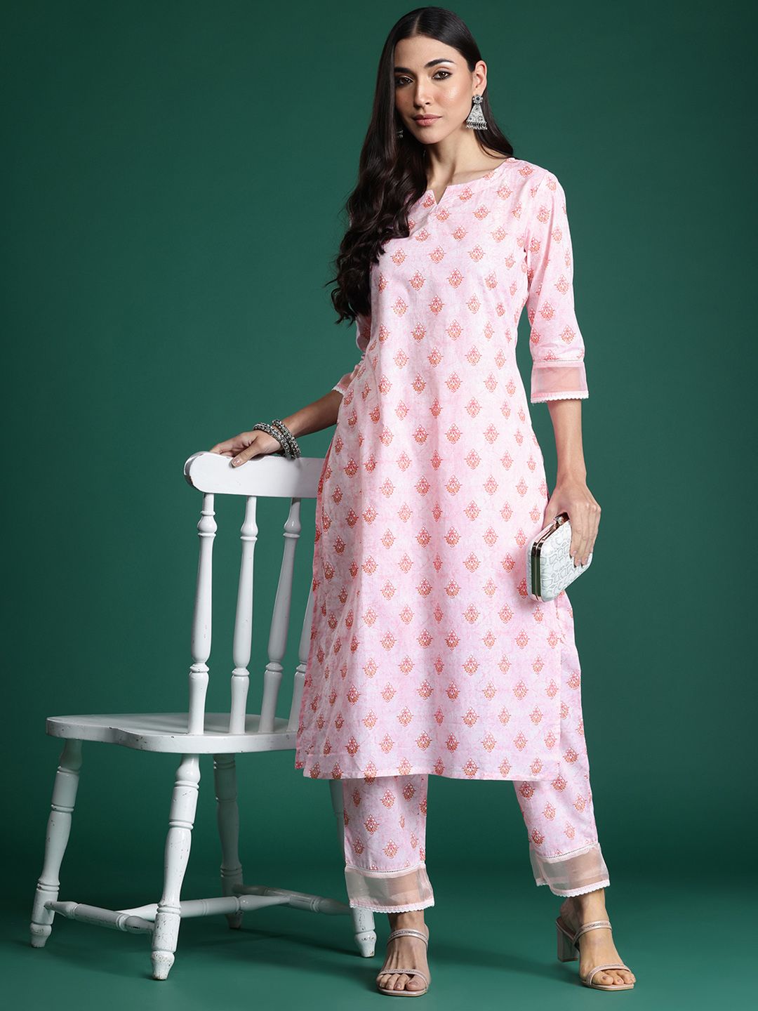 Indo Era Floral Printed Pure Cotton Kurta with Trousers