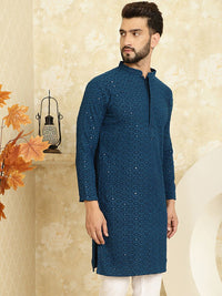 SOJANYA Embroidered Sequinned Mandarin Collar Pure Cotton Kurta