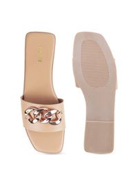 Mochi Women Beige Embellished Open Toe Flats