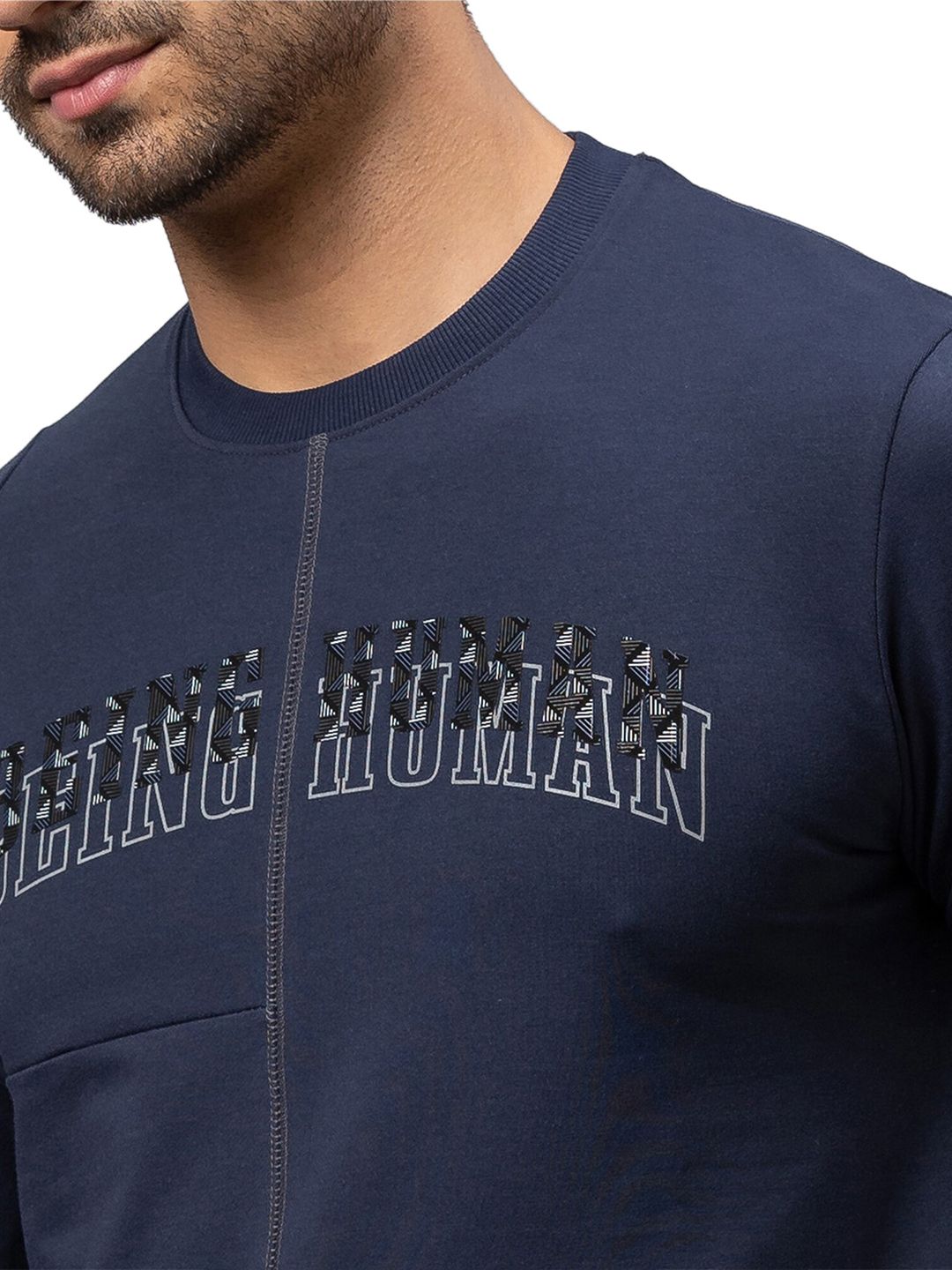 Being Human Men Navy Blue Cotton Sweatshirt