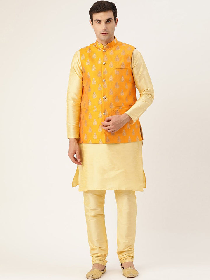 SOJANYA Mandarin Collar Regular Kurta With Churidar & Nehru Jacket