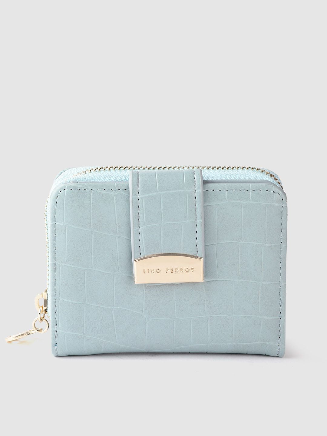 Lino Perros Women Blue Croc Textured Two Fold Wallet