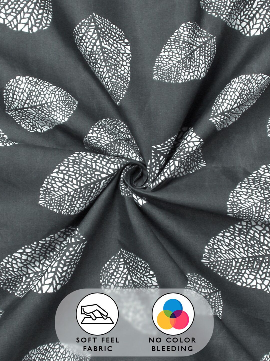 Story@home Charcoal & White Floral 180 TC Queen Bedsheet with 2 Pillow Covers