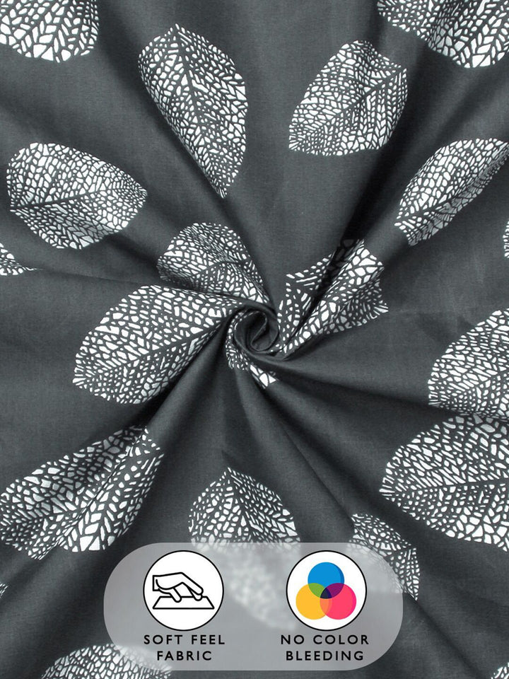 Story@home Charcoal & White Floral 180 TC Queen Bedsheet with 2 Pillow Covers