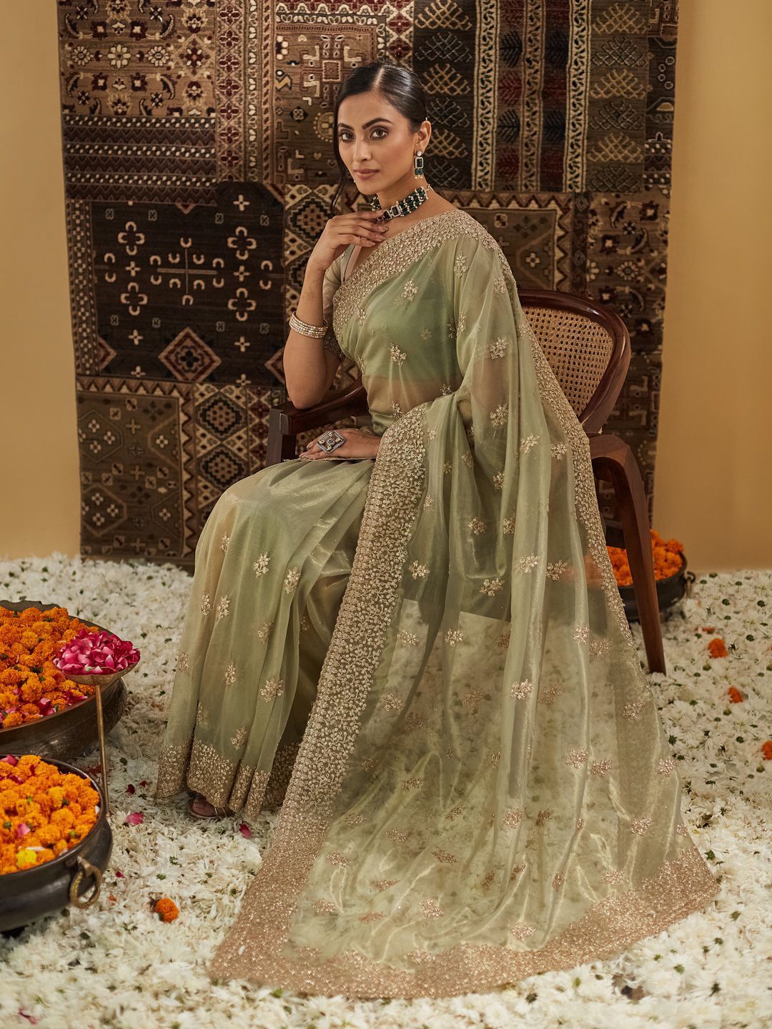 Kasee ​​Floral Zardozi Supernet Designer Saree