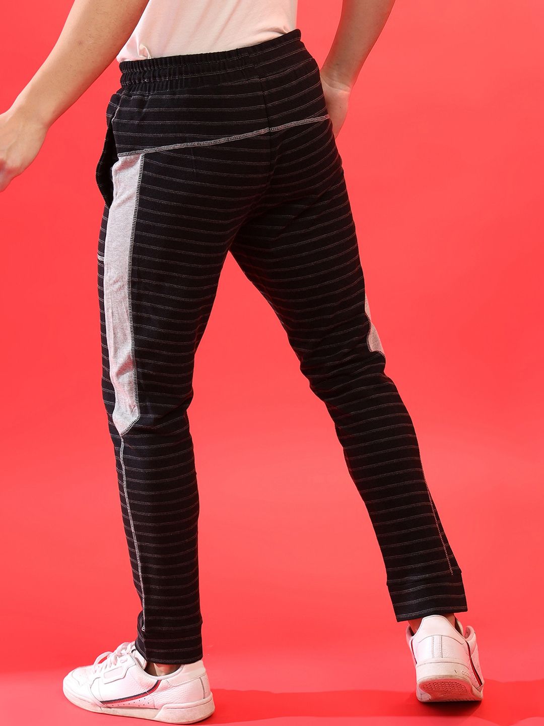 Campus Sutra Men Charcoal Black & Grey Striped Cotton Joggers