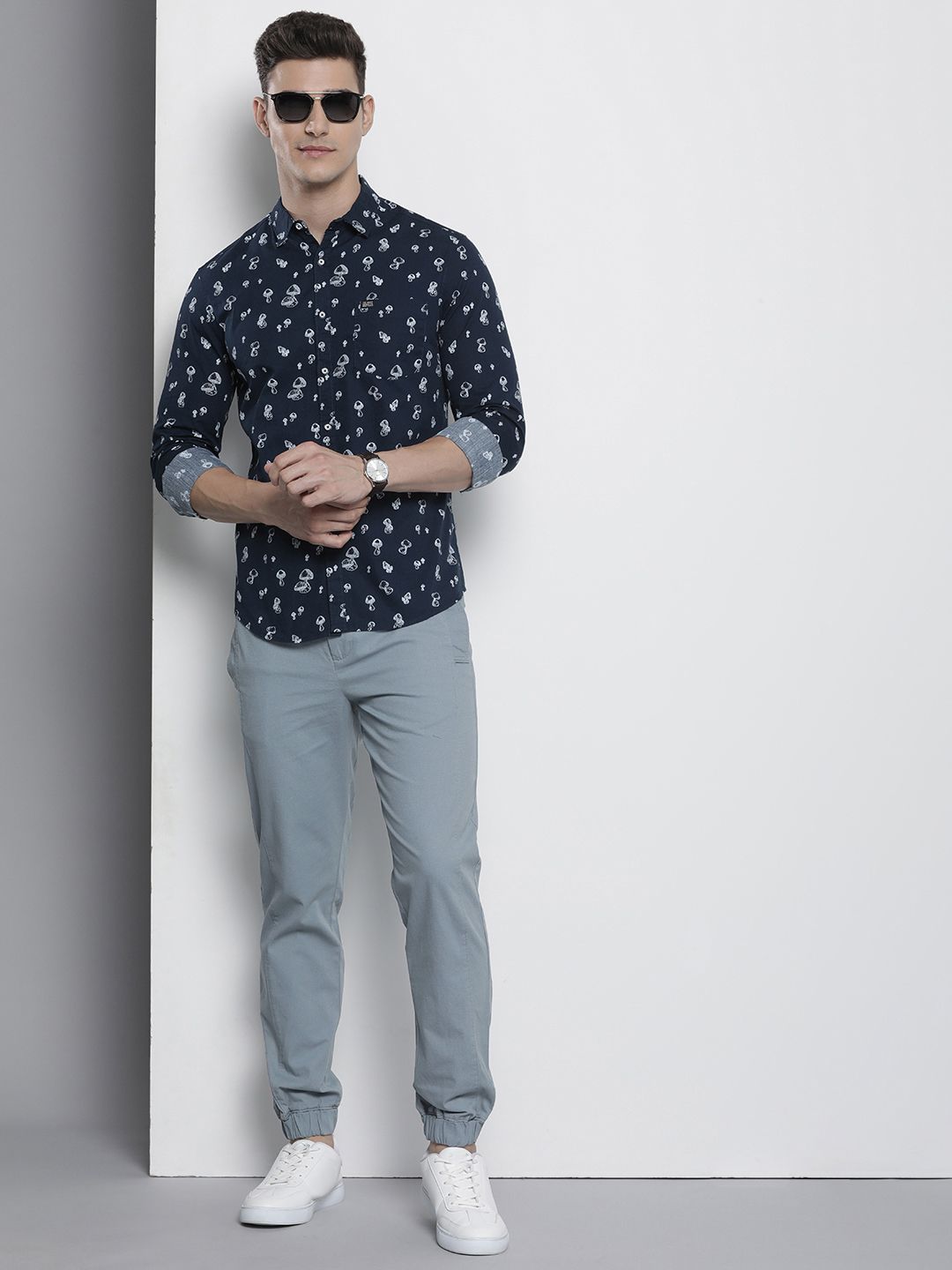 The Indian Garage Co Solid Cotton Joggers Trousers