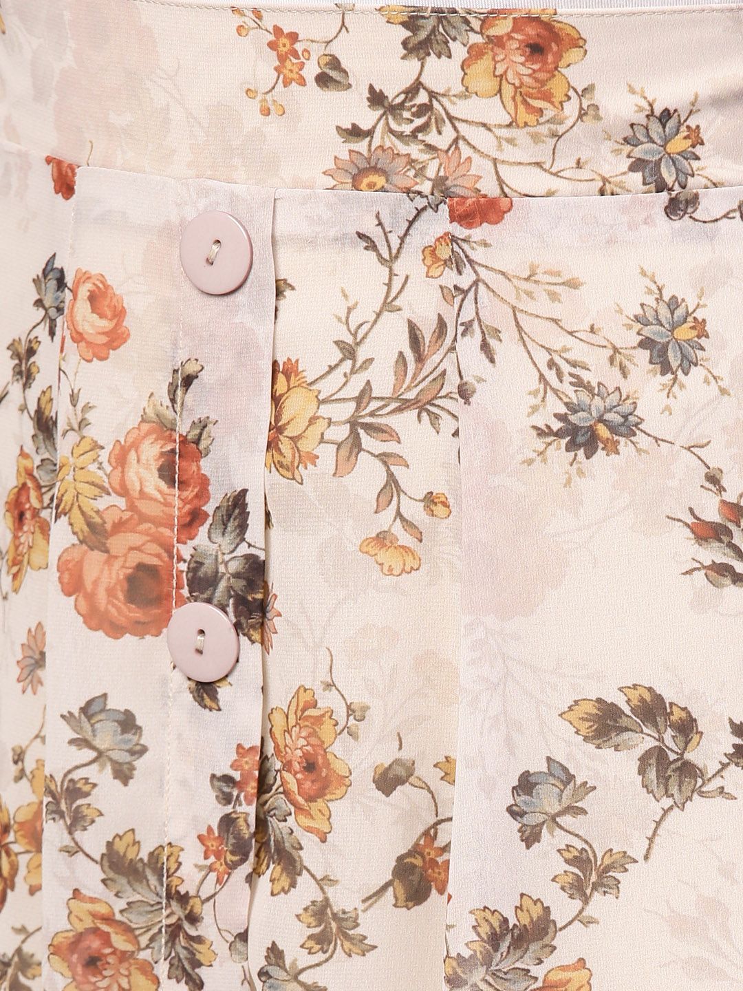 SASSAFRAS Beige & Orange Printed A-Line Skirt