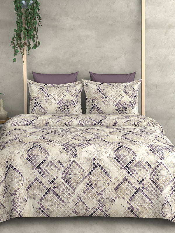 Cortina Glazed Cotton Beige Geometric 140 TC King Bedsheet with 2 Pillow Covers