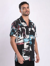 Bene Kleed Men Abstract Printed Cuban Collar Casual Shirt