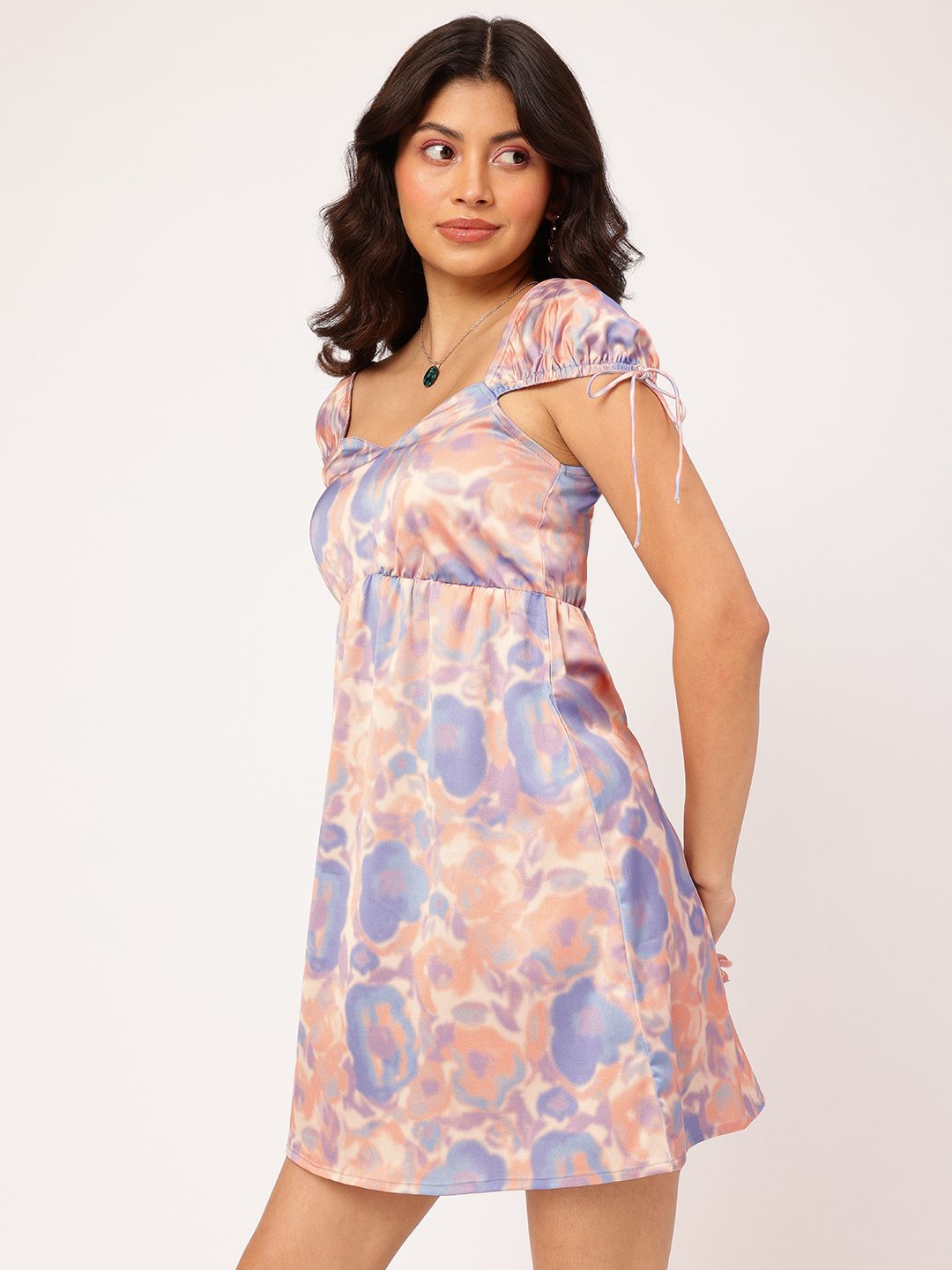 DressBerry Floral Printed Satin Finish Mini Dress