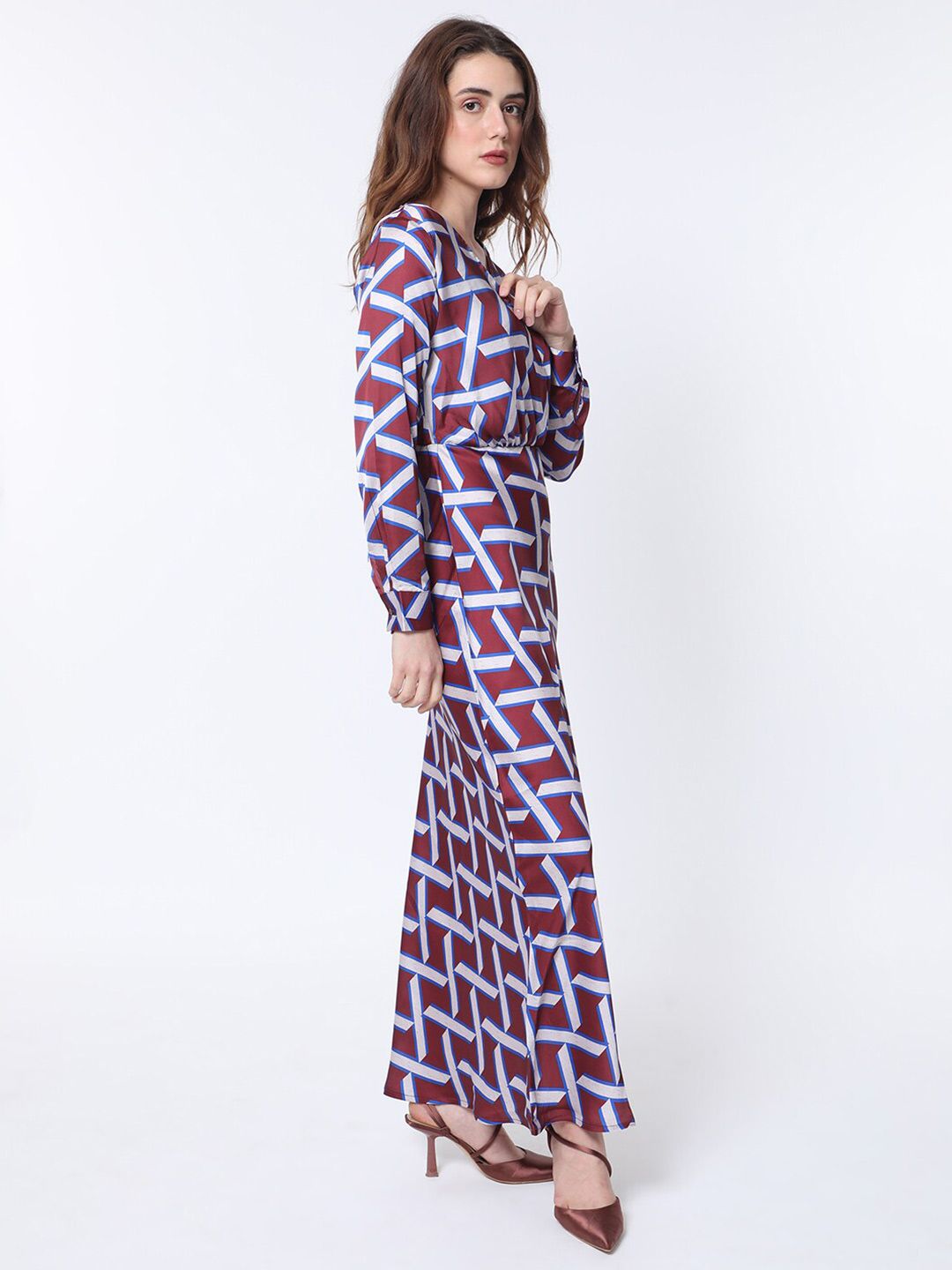 RAREISM Geo Print Overlap Front Maxi Dress