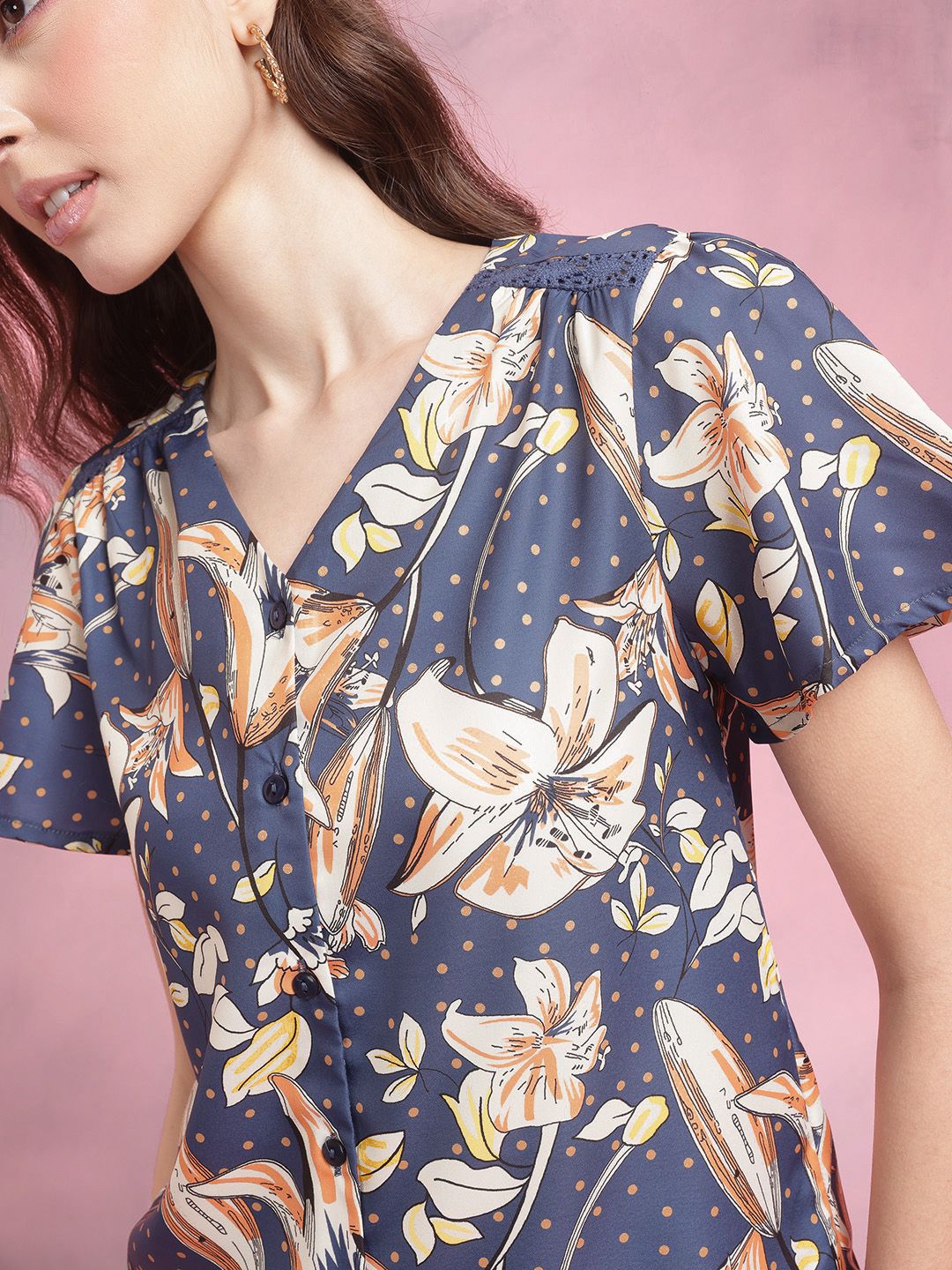 DressBerry Floral Print Flared Sleeves Top