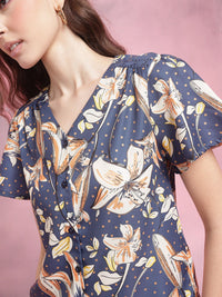 DressBerry Floral Print Flared Sleeves Top