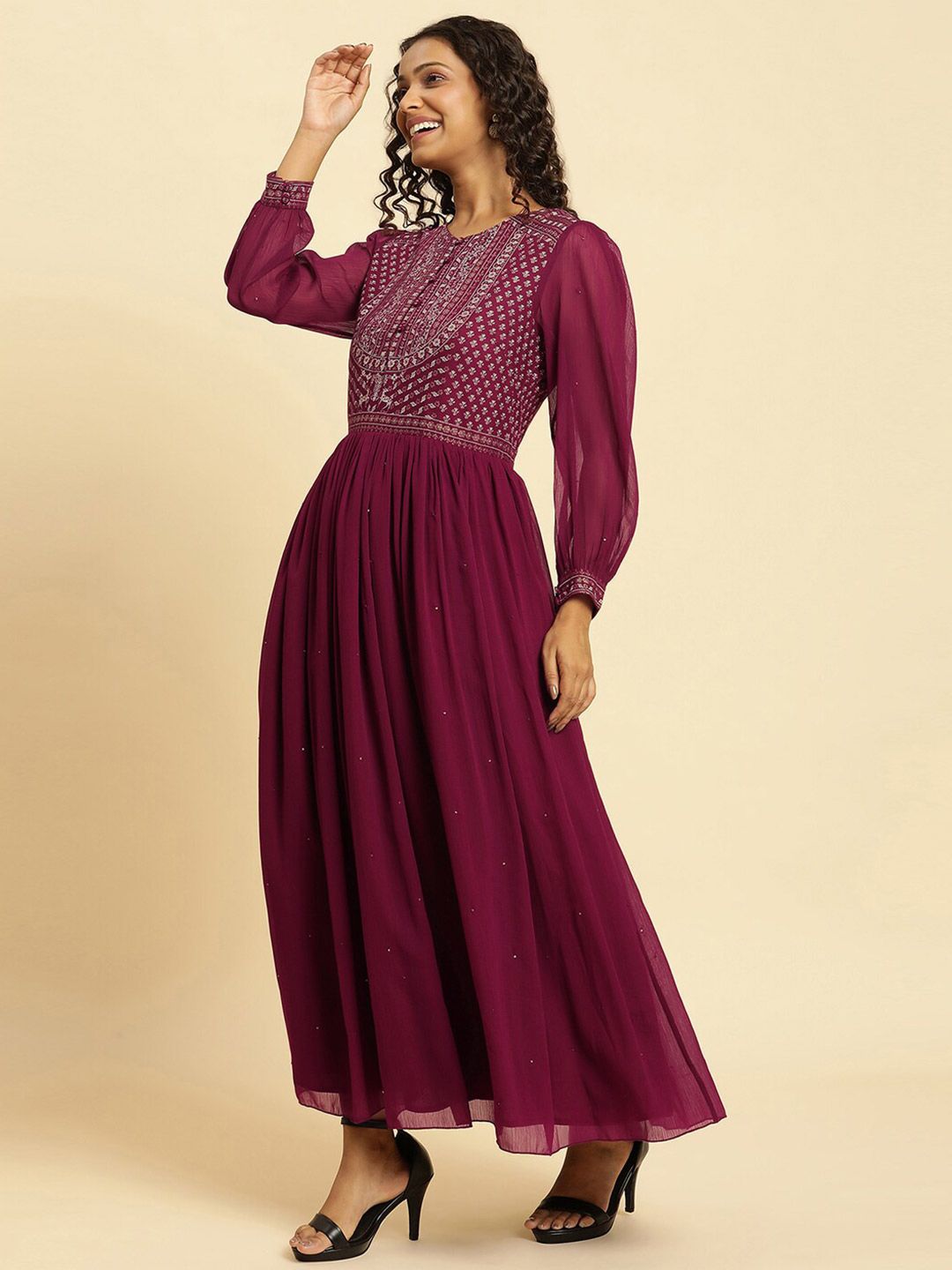 W Floral Embroidered Maxi Ethnic Dress