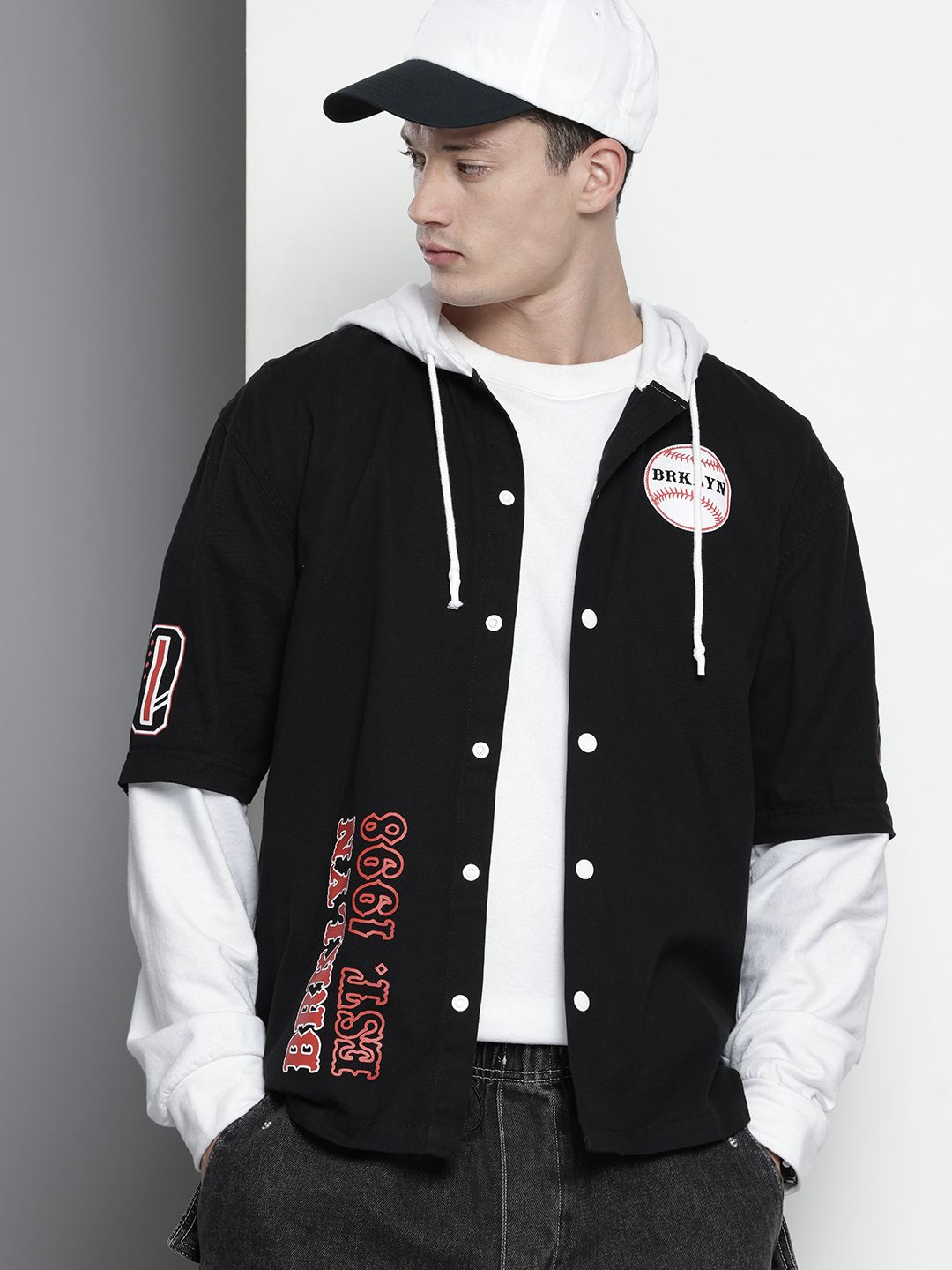 The Indian Garage Co Typography Printed Hooded Pure Cotton Casual Shirt