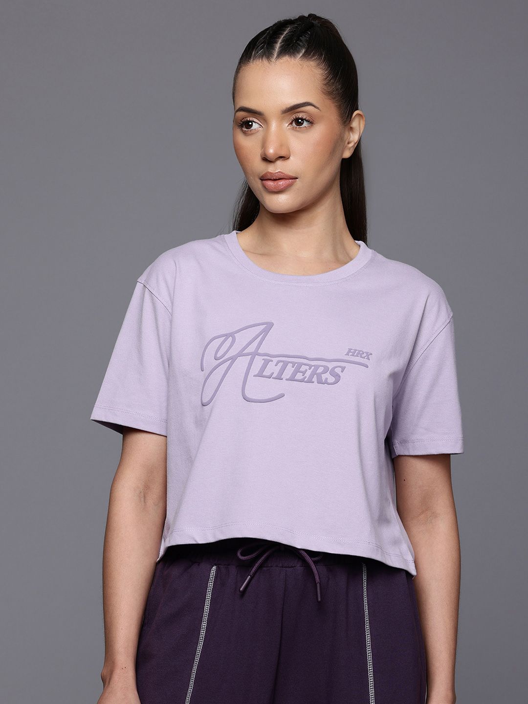 HRX by Hrithik Roshan Lifestyle Typography Print Crop T-shirt