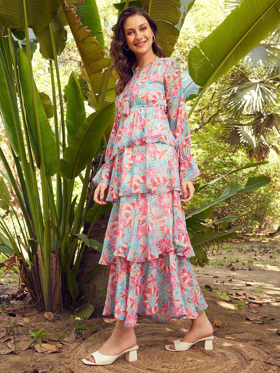 STREET 9 Floral Printed Georgette Fit & Flare Maxi Dress