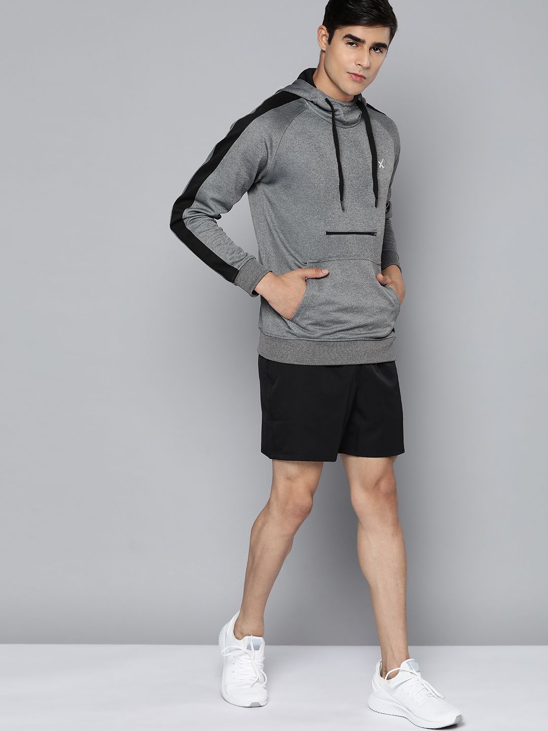 HRX by Hrithik Roshan Men Charcoal Grey Solid Hooded Zip Detail Rapid-Dry Sweatshirt