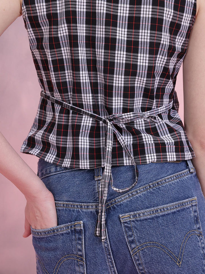 DressBerry Tartan Checked Wrap Regular Top with Tie-ups