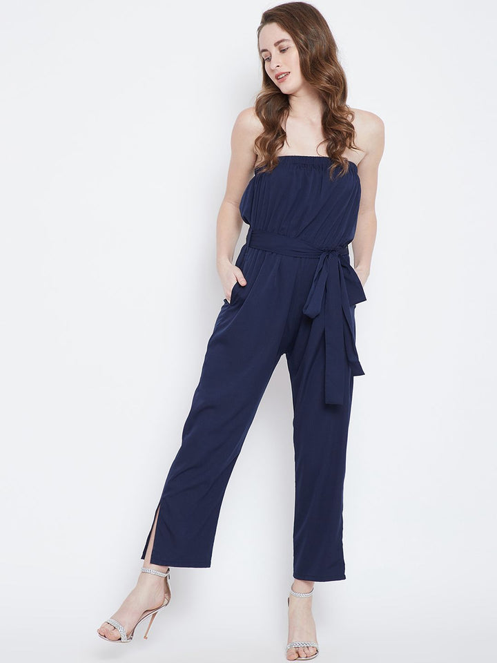 Berrylush Navy Blue Solid Basic Jumpsuit