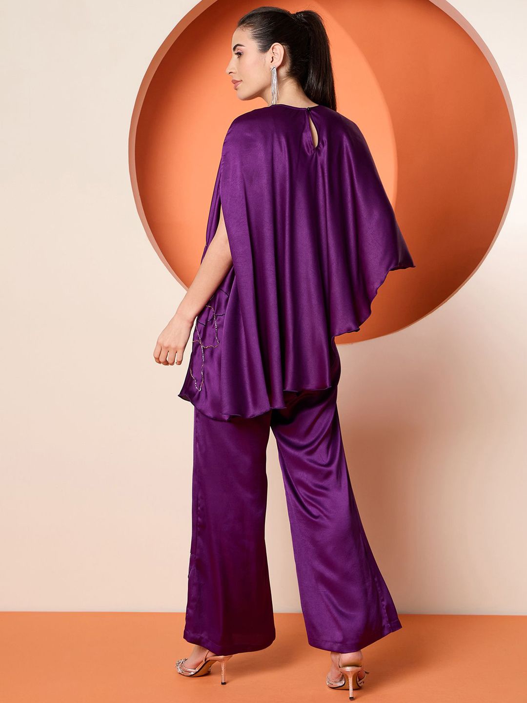 Antheaa Embellished Satin Top With Trousers Co-Ords