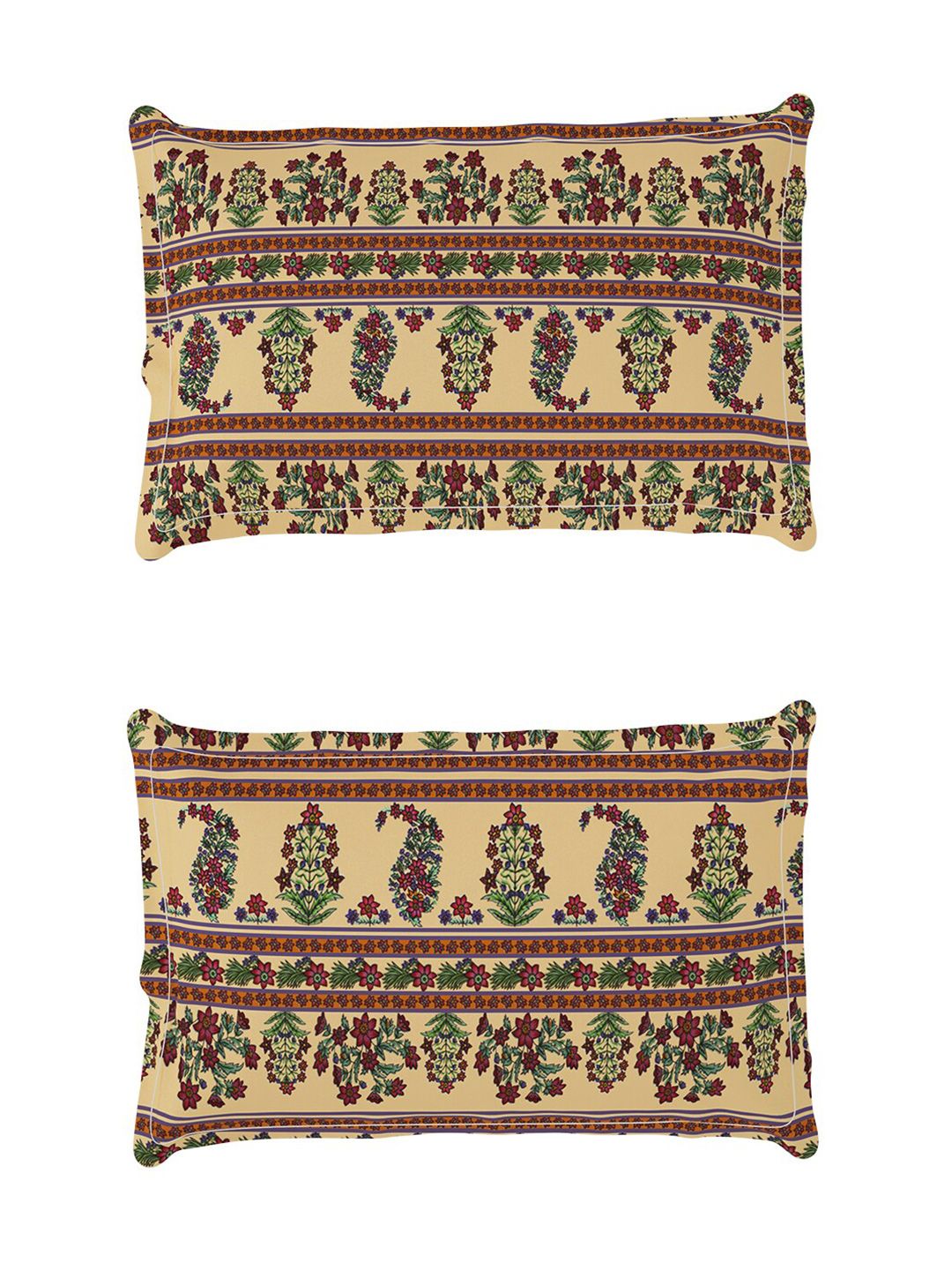 Story@home Beige & Red Ethnic Motifs 180 TC Flat Queen Bedsheet with 2 Pillow Covers