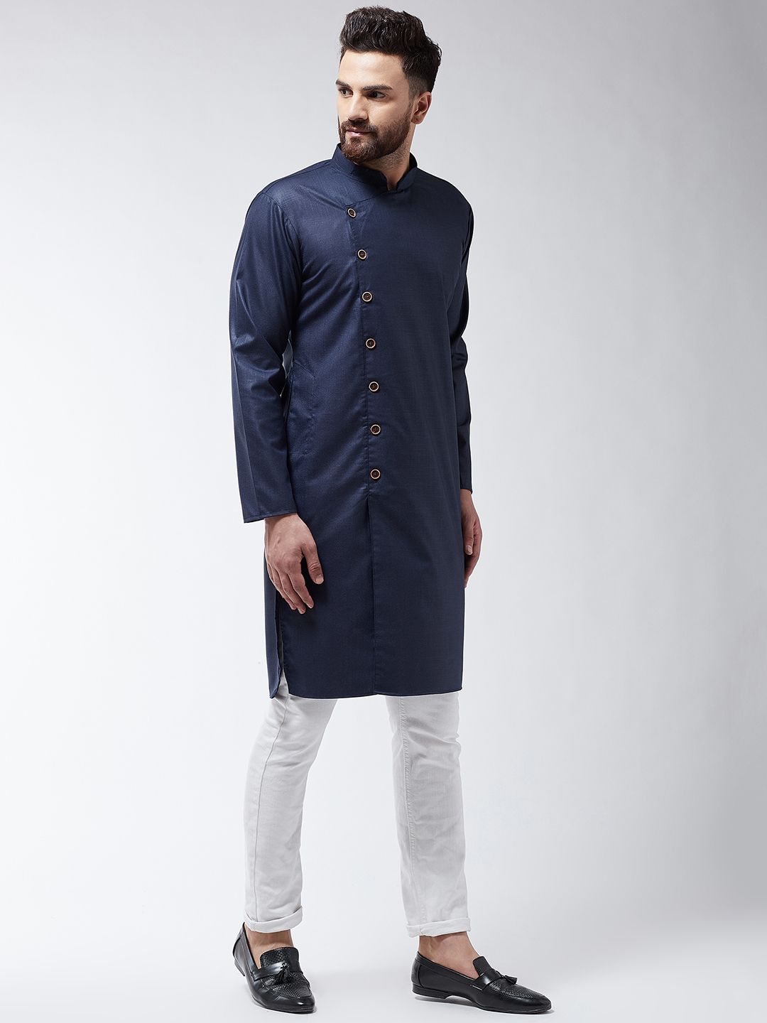 SOJANYA Lelaki Navy Blue Solid Kurta Lurus