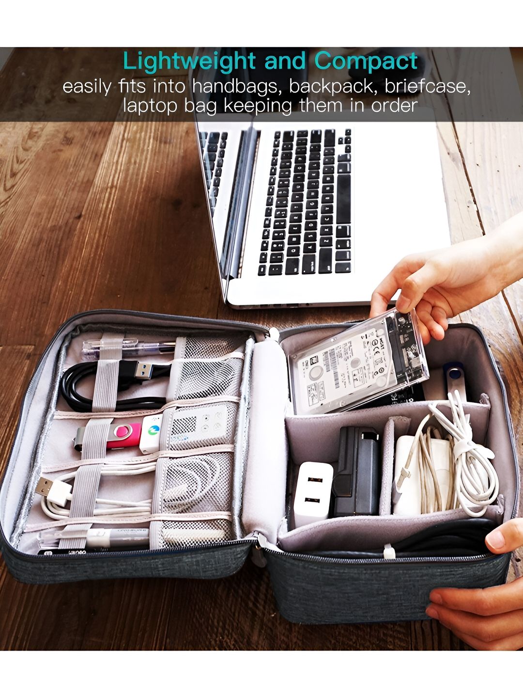 Cortina Grey & Water Resistant Electronics Accessories Organizer