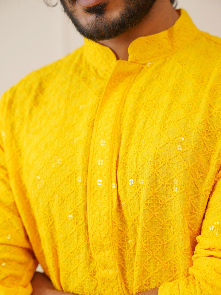 Jompers Geometric Embroidered Sequinned Pure Cotton Chikankari Kurta with Trousers