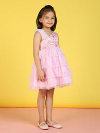 Nauti Nati Girls Embellished One Shoulder Sequined Net Fit & Flare Dress