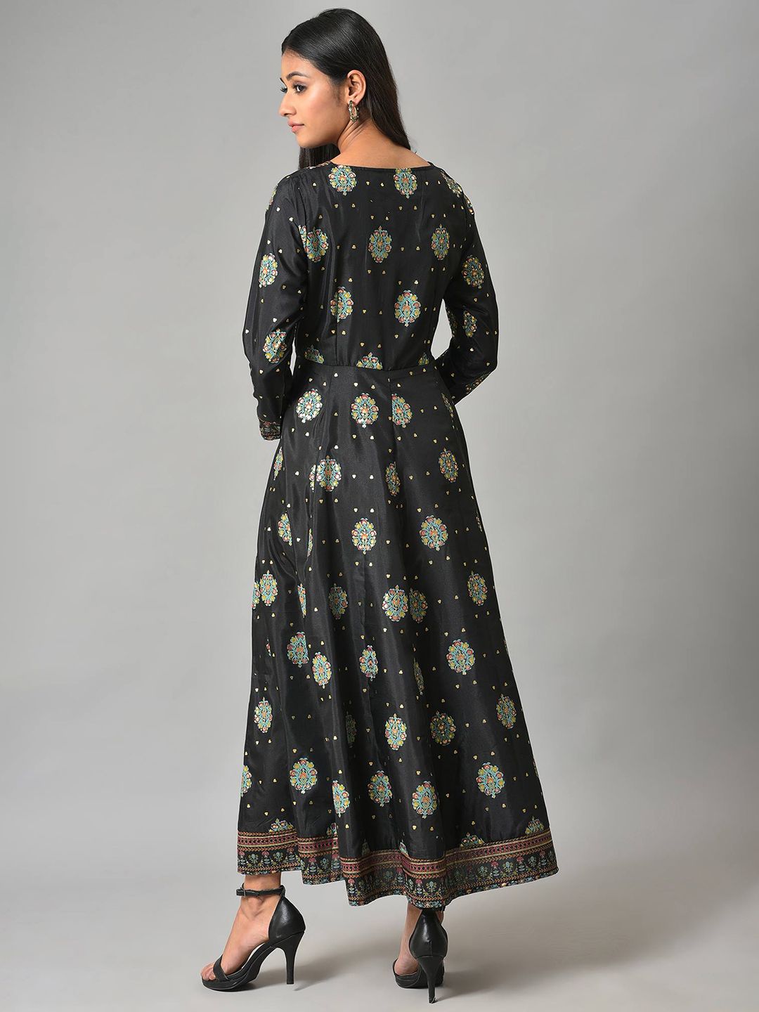 W Black Ethnic Motifs Maxi Dress