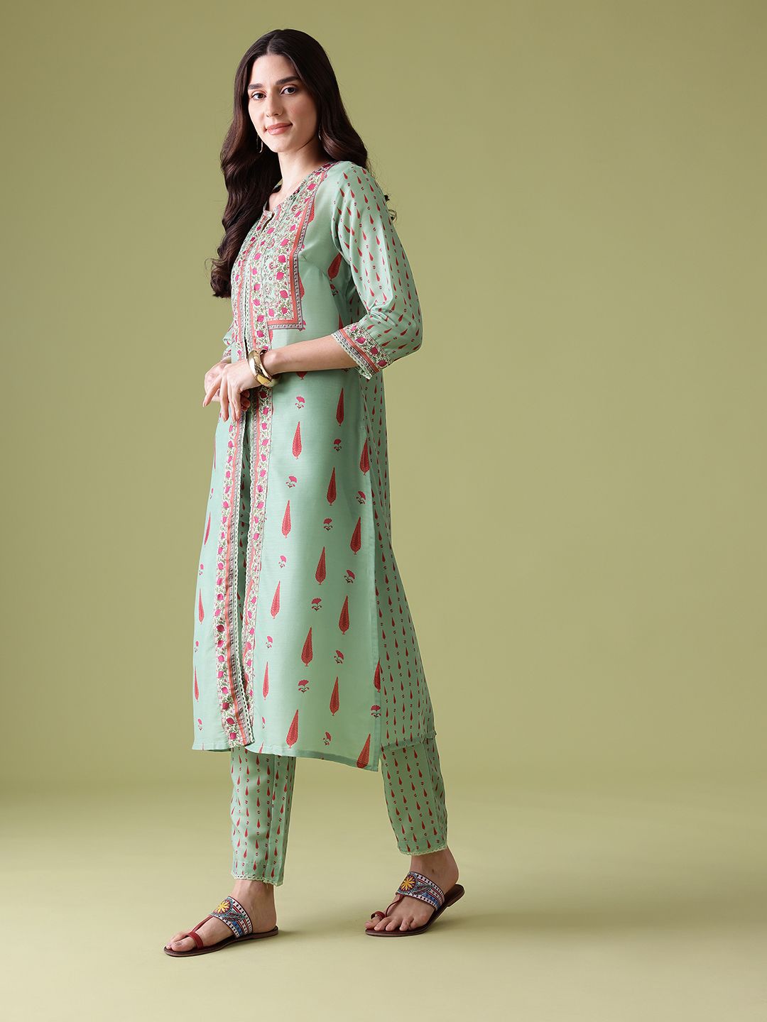 Anouk Floral Printed Pure Cotton Kurta With Trousers & Dupatta