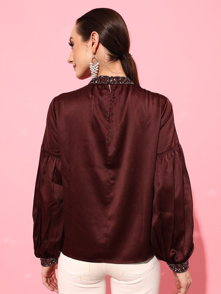 STREET 9 Burgundy Jewel Neck Top