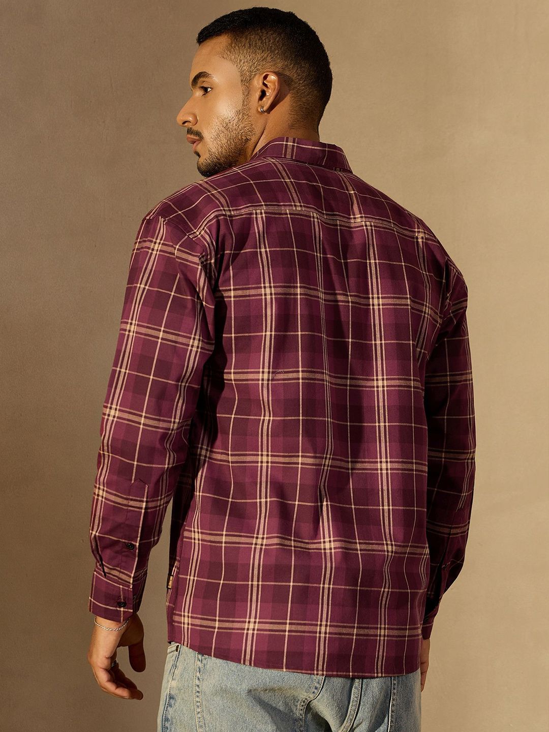 DENNISON Men Tartan Checked Drop Shoulder Oversized Shirt