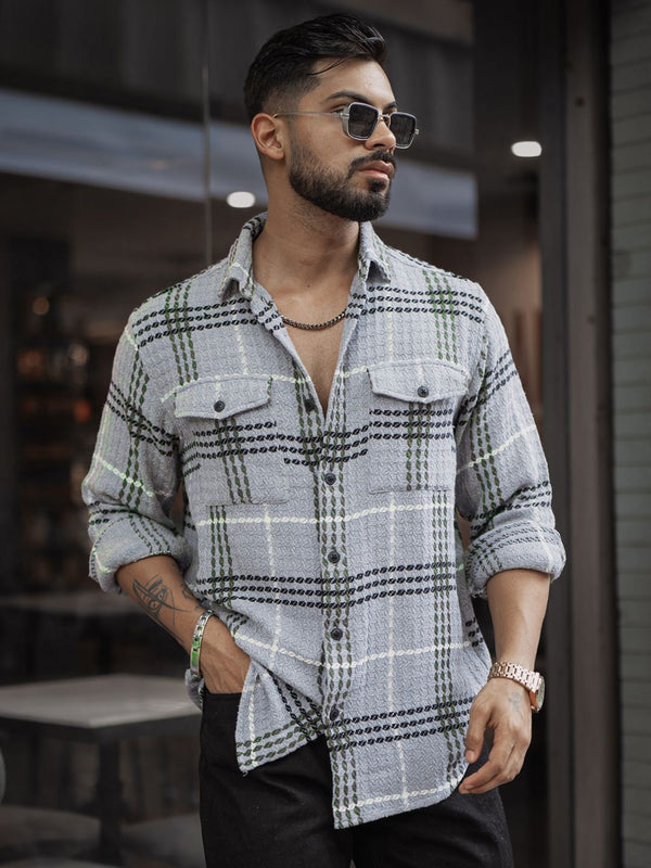 Powerlook Men Spread Collar Textured Cotton Relaxed Fit Casual Shirt